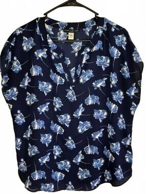 Simply Styled by Sears Navy Blue Floral Blouse Large